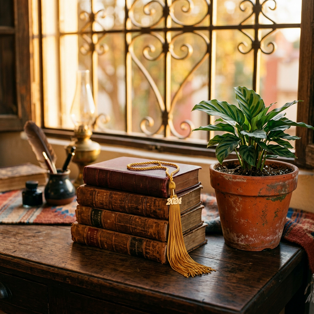 Books and graduation tassel representing educational guidance